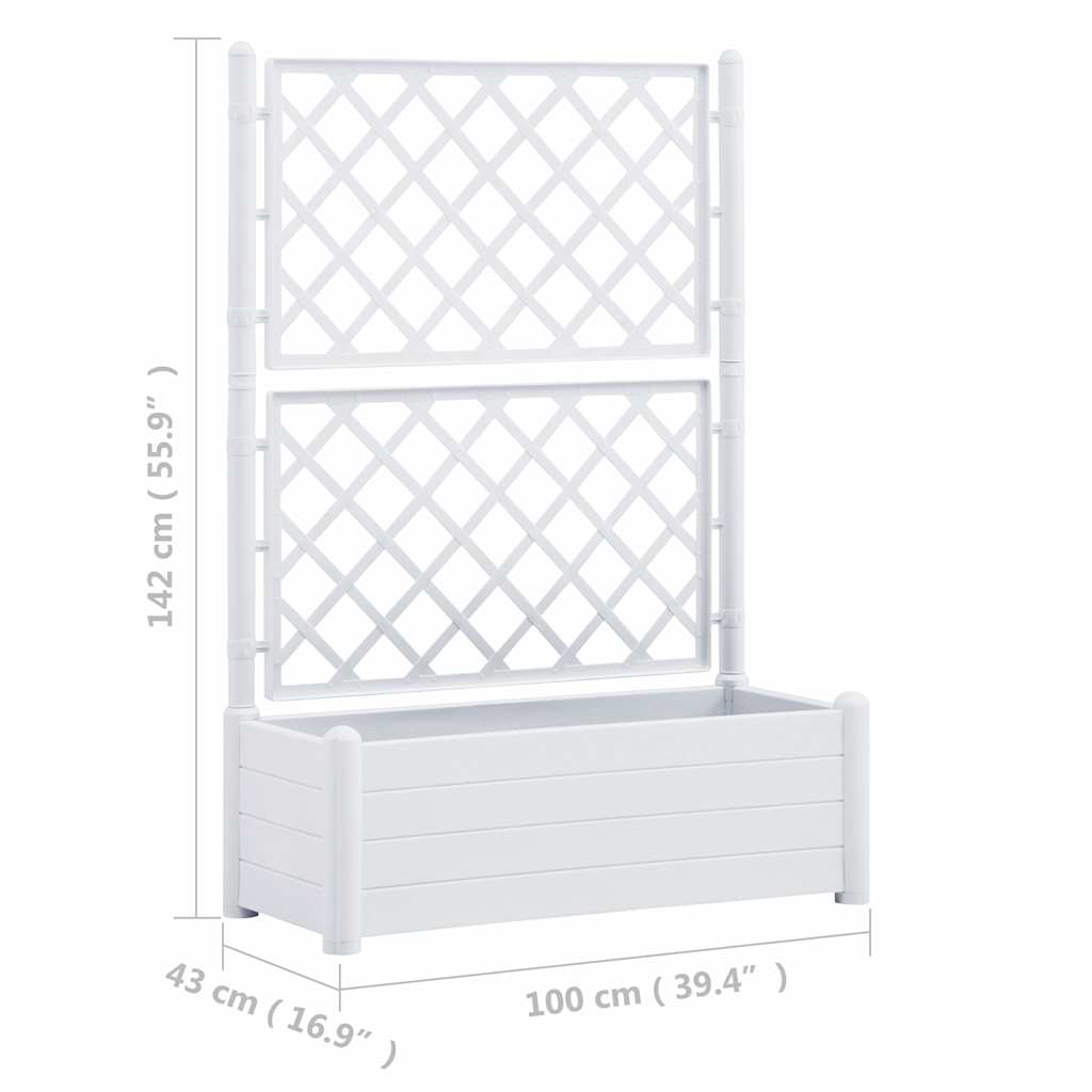 Fioriera da Giardino con Graticcio 100x43x142 cm PP Bianco | homemem39