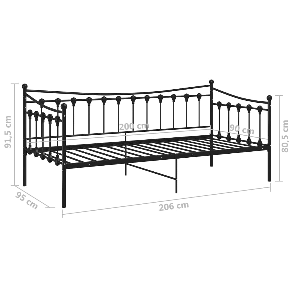 Telaio Divano Letto Nero in Metallo 90x200 cm