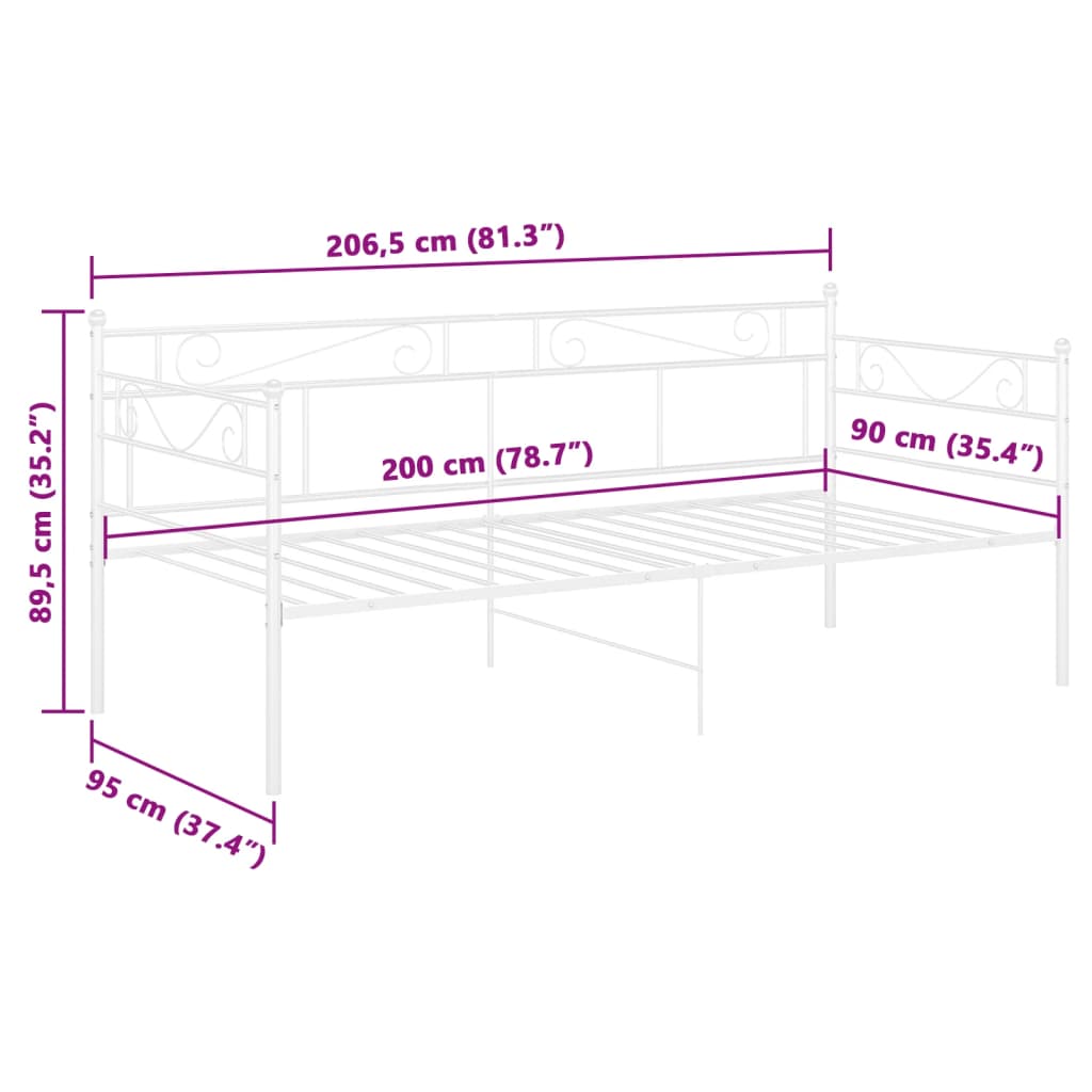 Telaio Divano Letto Bianco in Metallo 90x200 cm | homemem39