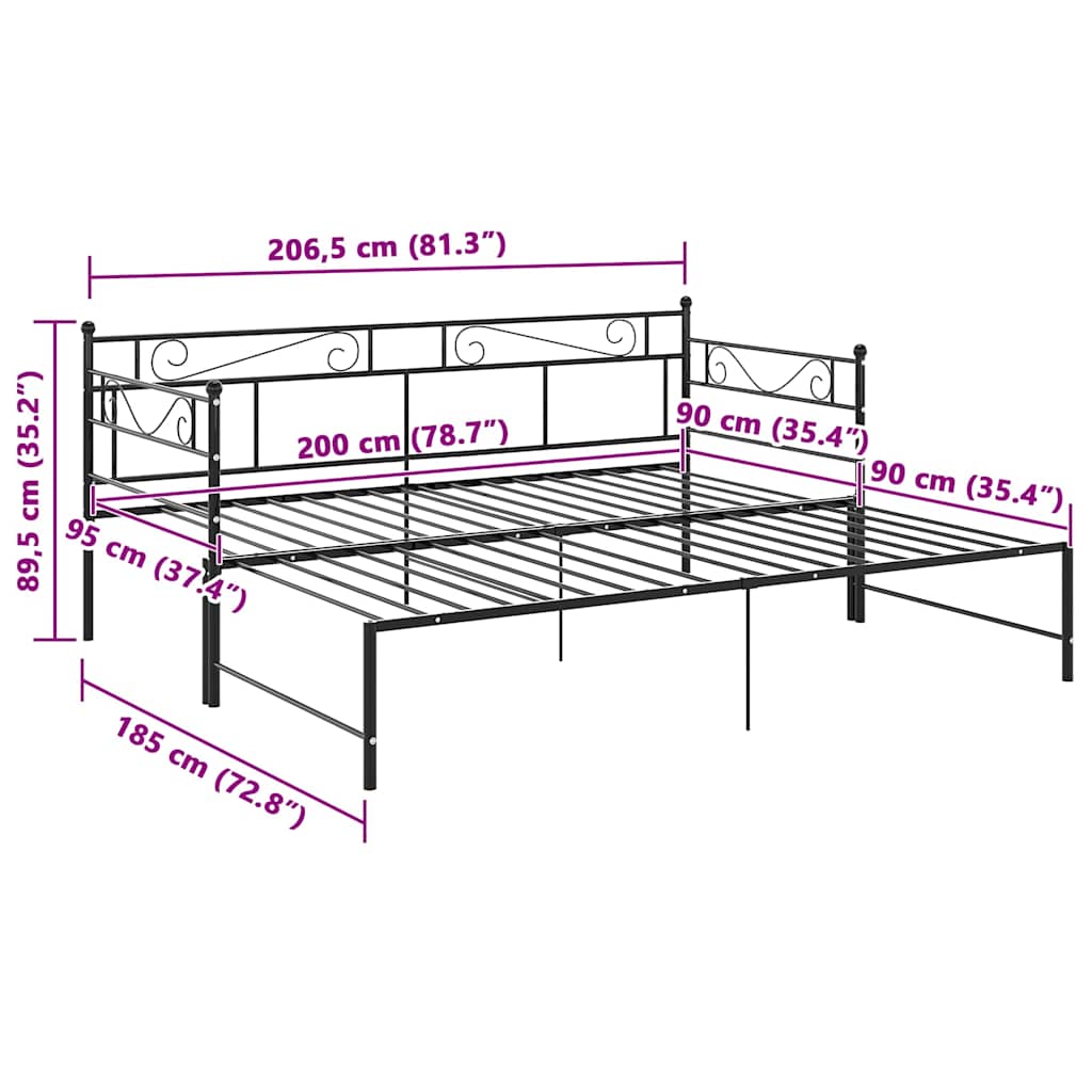 Telaio Divano Letto Estraibile Nero in Metallo 90x200 cm | homemem39