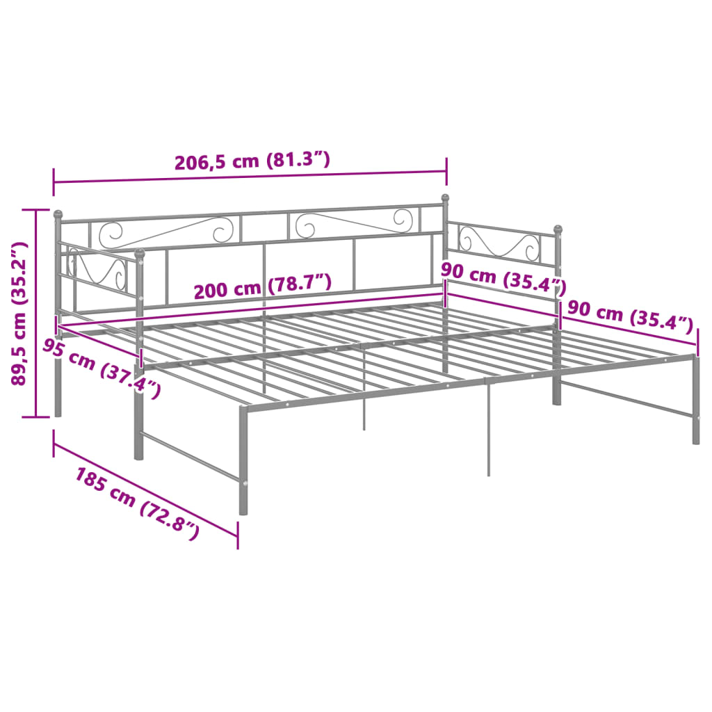 Telaio Divano Letto Estraibile Grigio in Metallo 90x200 cm | homemem39