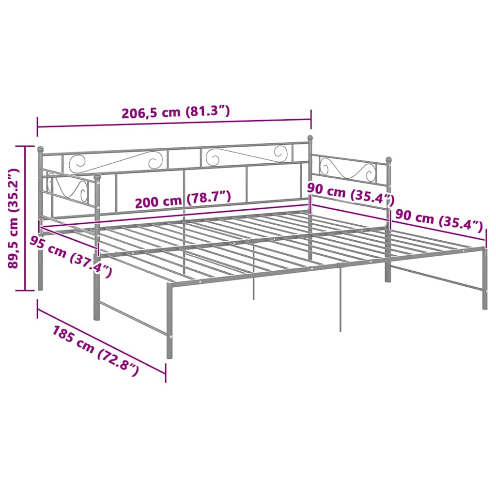 Telaio Divano Letto Estraibile Grigio in Metallo 90x200 cm