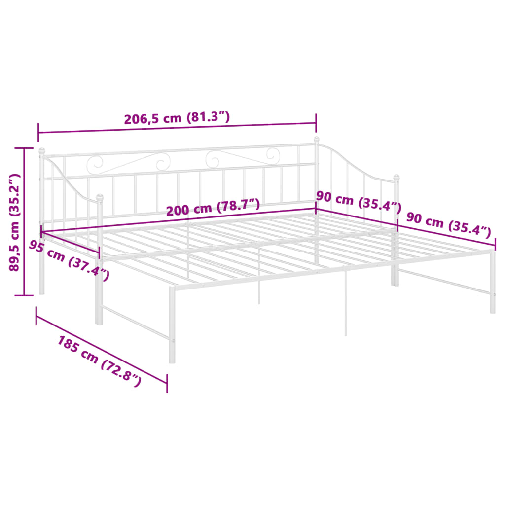 Telaio Divano Letto Estraibile Bianco in Metallo 90x200 cm | homemem39