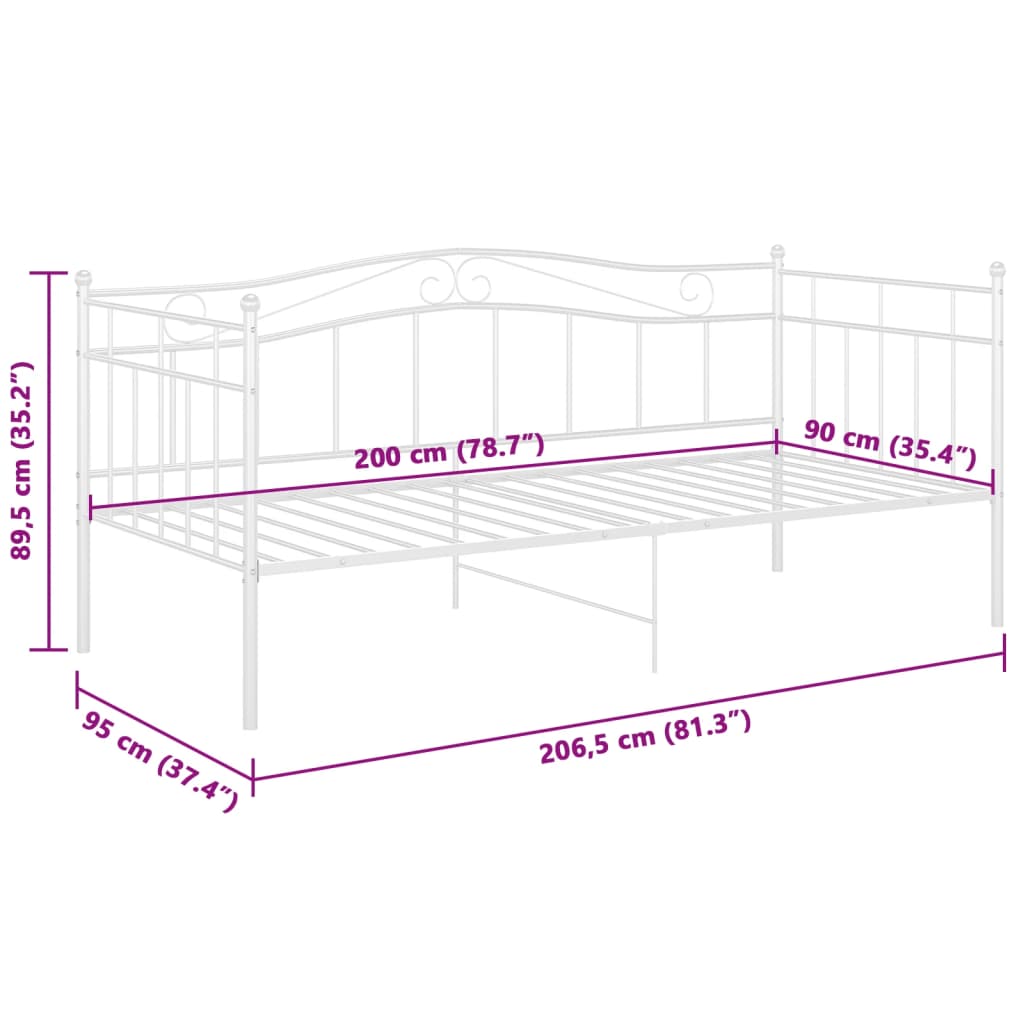 Telaio Divano Letto Bianco in Metallo 90x200 cm | homemem39