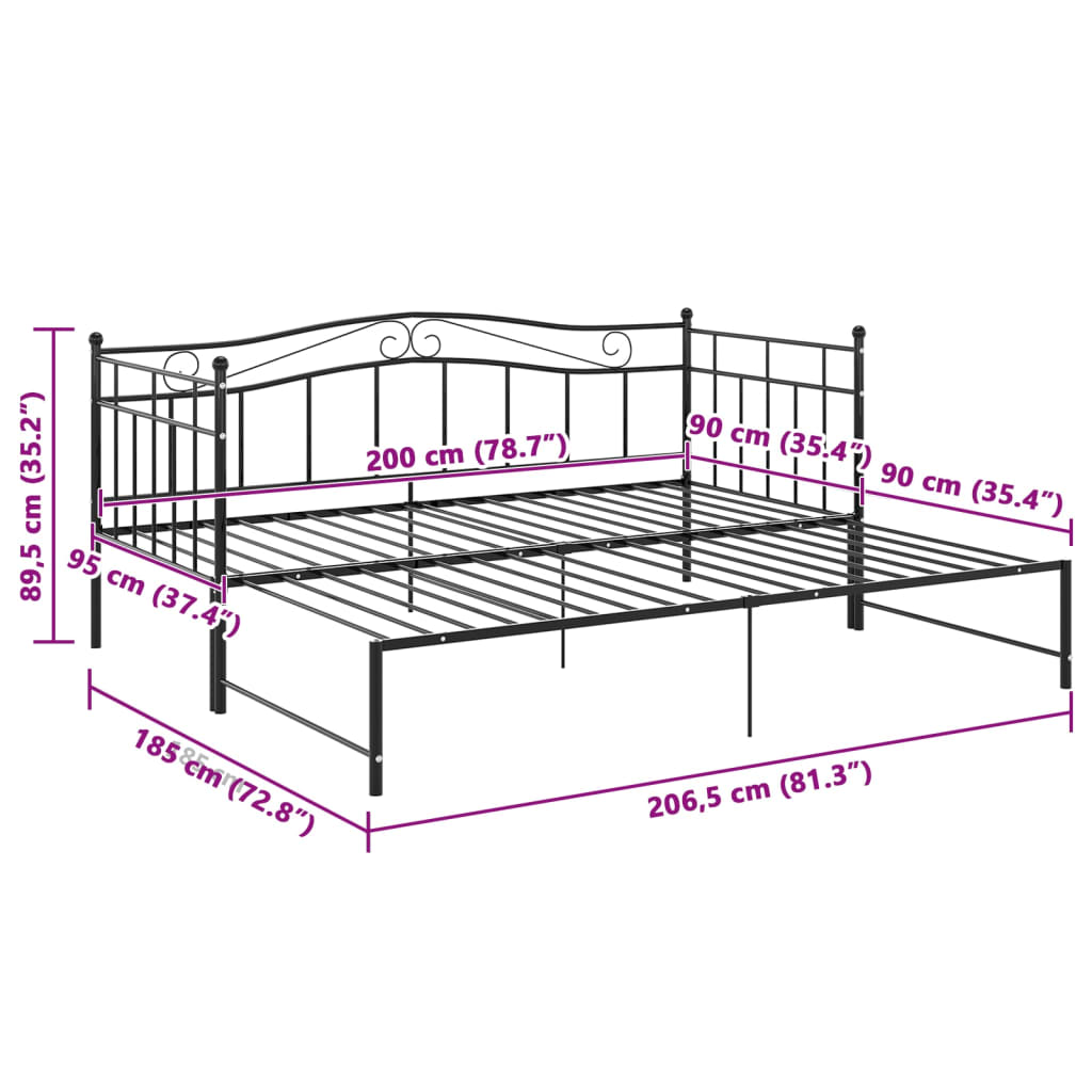 Telaio Divano Letto Estraibile Nero in Metallo 90x200 cm | homemem39