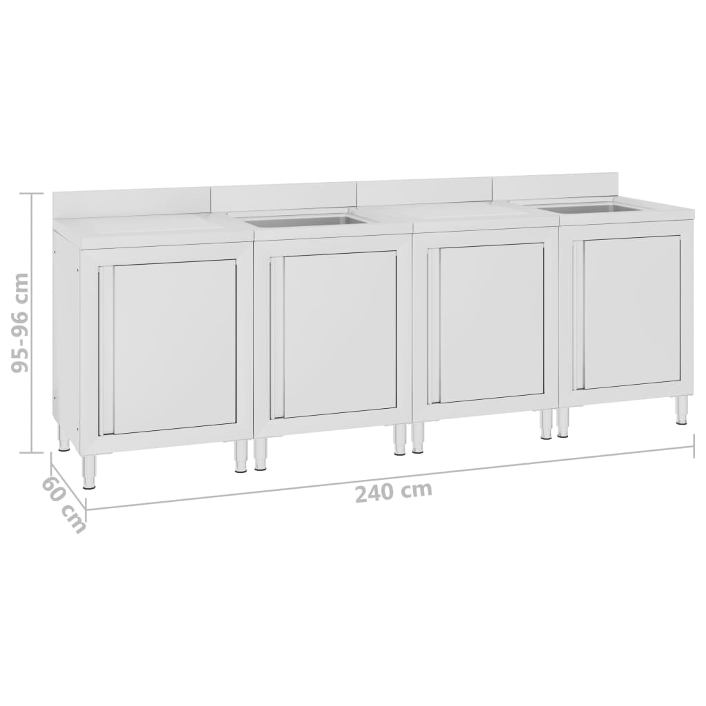 Mobiletto da Cucina con Lavandino in Acciaio Inox 240x60x96 cm - homemem39