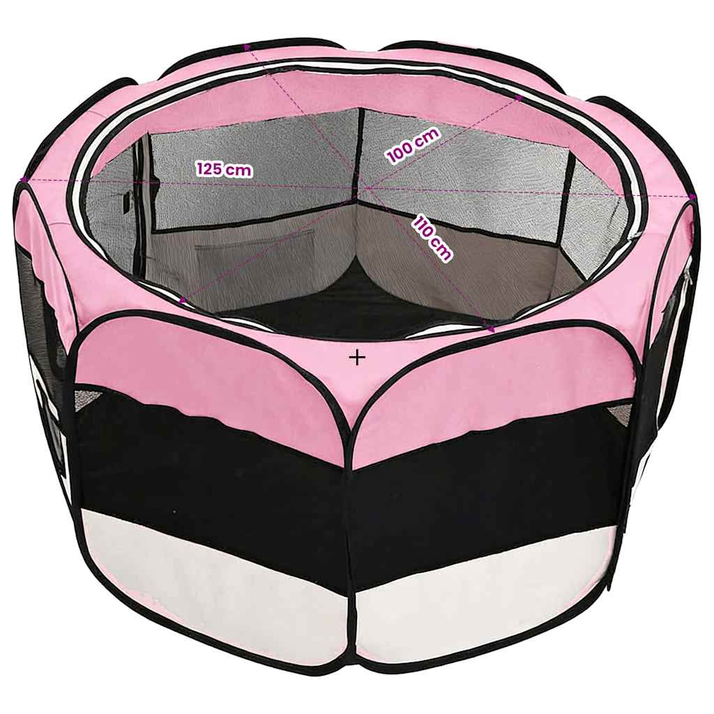 Box per Cani Pieghevole con Borsa Trasporto Rosa 125x125x61 cm | homemem39