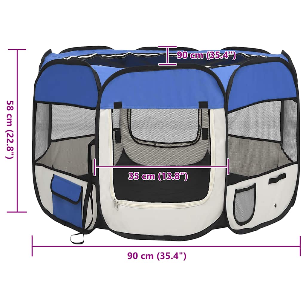 Box per Cani Pieghevole con Borsa Trasporto Blu 90x90x58 cm - homemem39