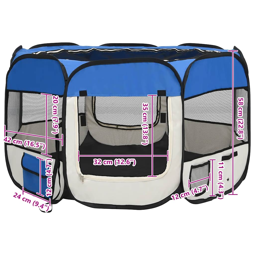 Box per Cani Pieghevole con Borsa Trasporto Blu 110x110x58 cm | homemem39