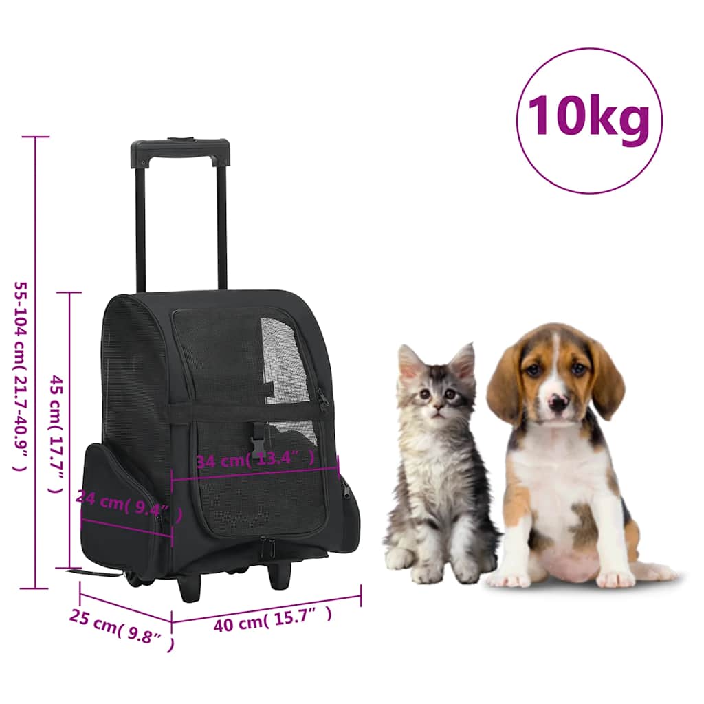 Trolley Trasportino per Animali Pieghevole Multifunzione Nero