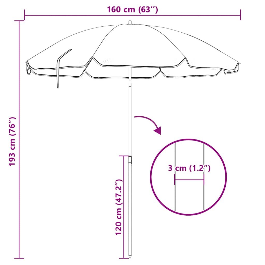 Ombrellone da Giardino con Palo in Acciaio Blu 180 cm