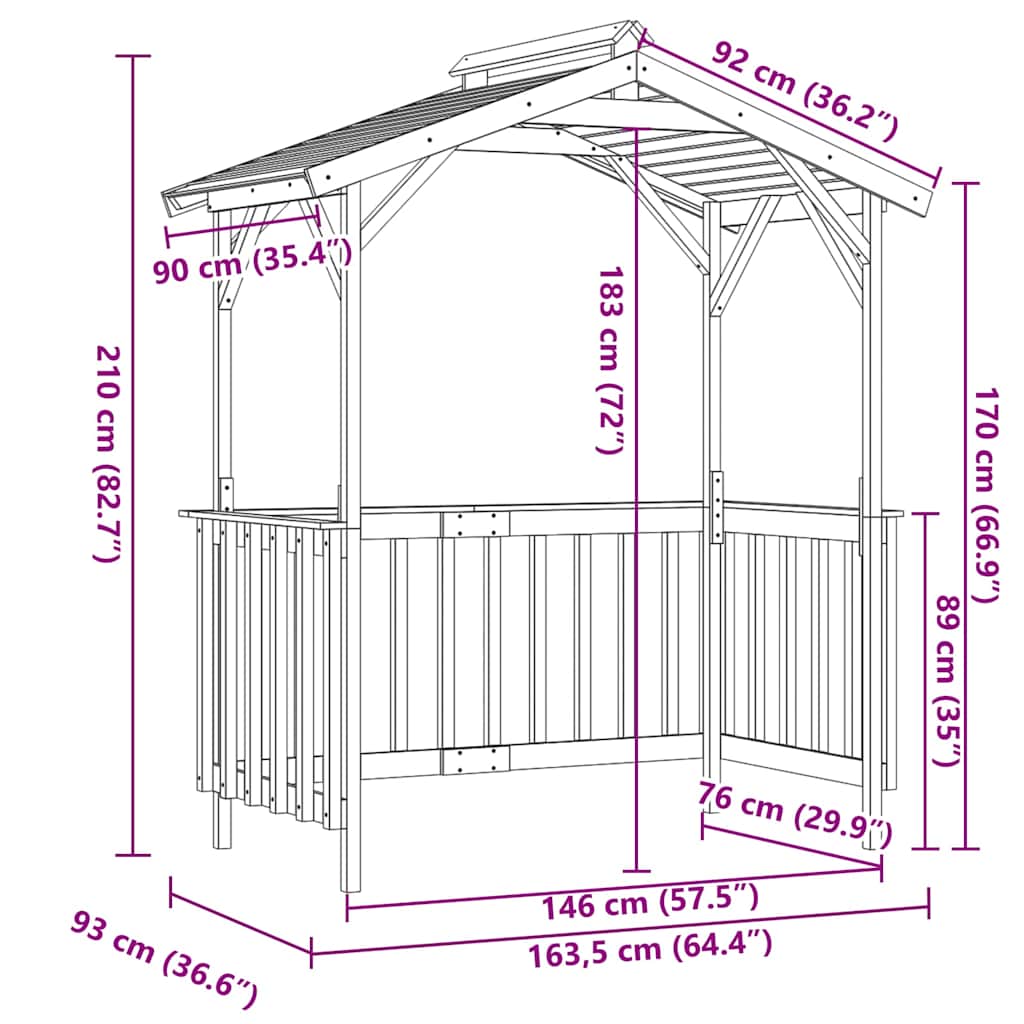 Capanno per Barbecue 163,5x93x210 cm in Pino Impregnato | homemem39