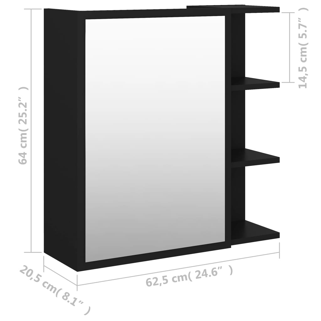 Mobile Bagno con Specchio Nero 62,5x20,5x64cm Legno Multistrato