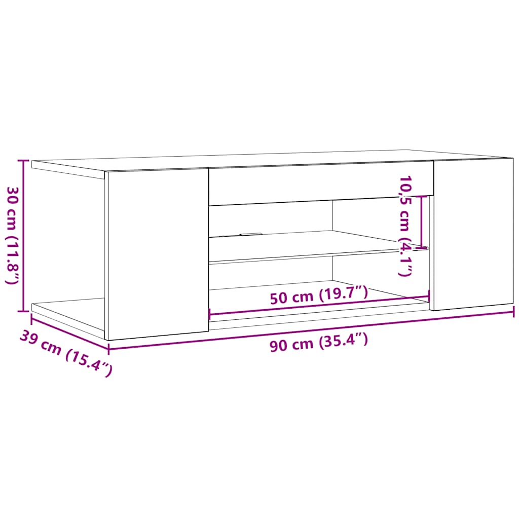 Mobile Porta TV con Luci LED Grigio Cemento 90x39x30 cm - homemem39
