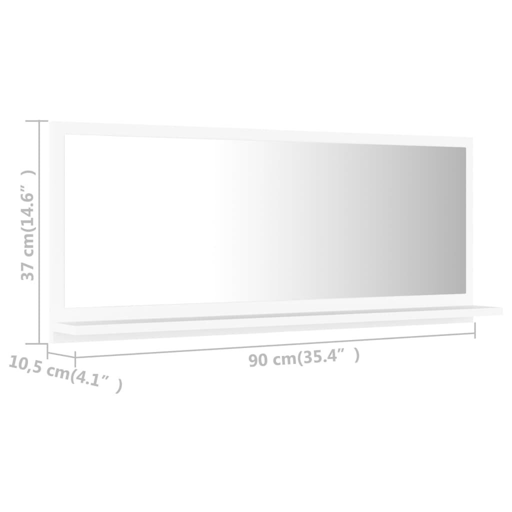 Specchio da Bagno Bianco 90x10,5x37 cm in Legno Multistrato | homemem39