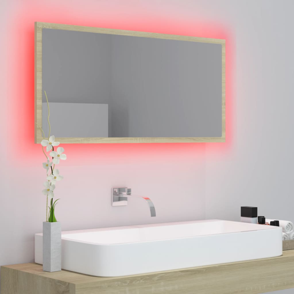 Specchio da Bagno LED Rovere Sonoma 90x8,5x37 cm in Acrilico | homemem39
