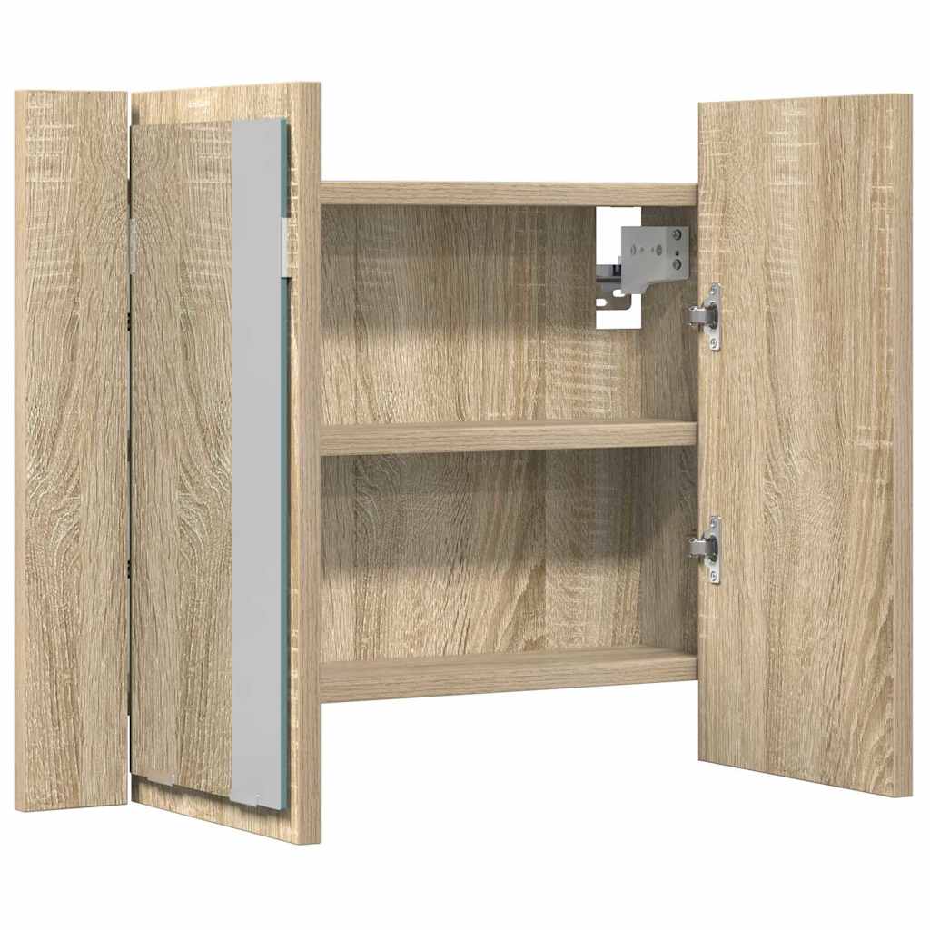 Armadietto a Specchio con Luci LED Rovere Sonoma in Acrilico