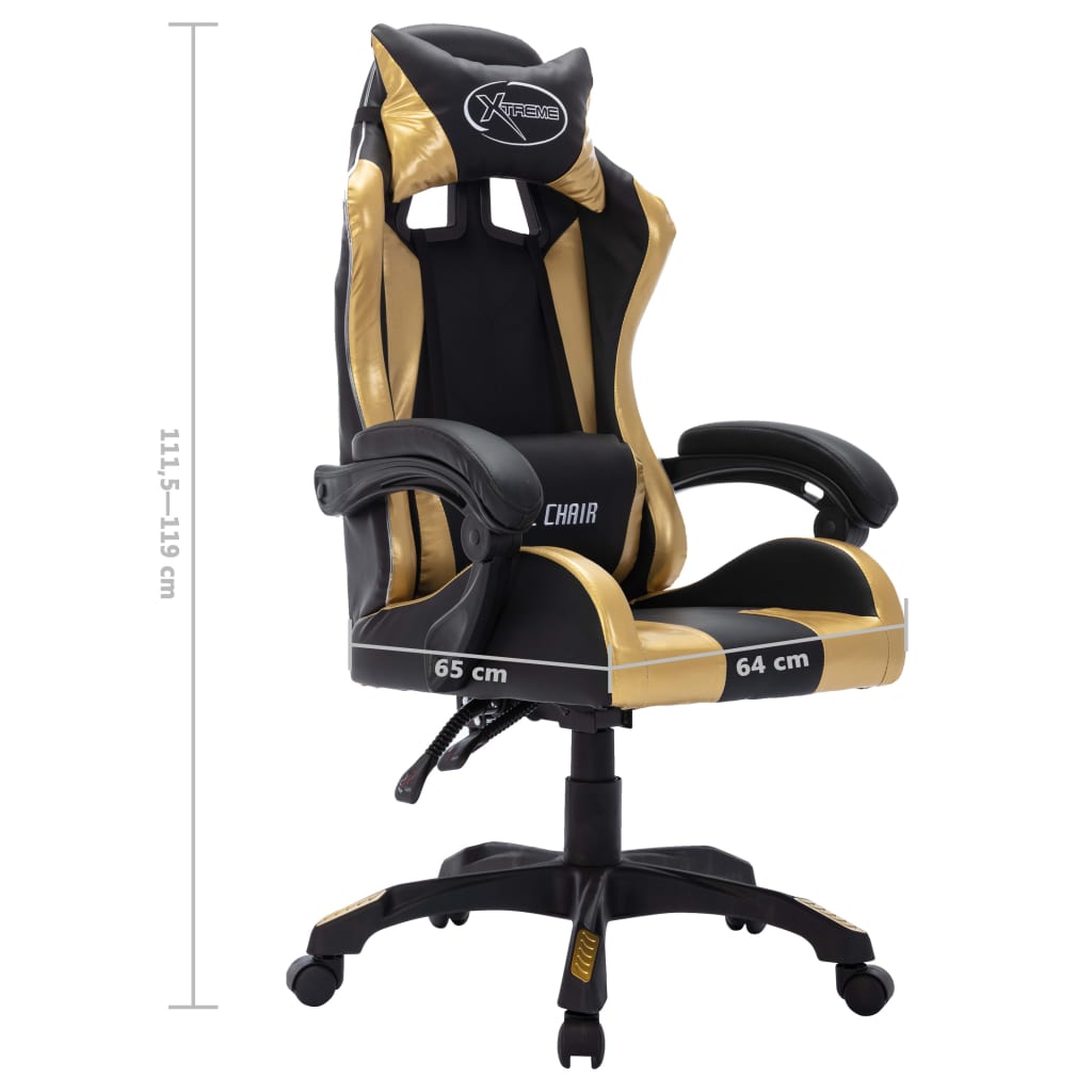 Sedia da Gaming con Luci a LED RGB Oro e Nera in Similpelle | homemem39