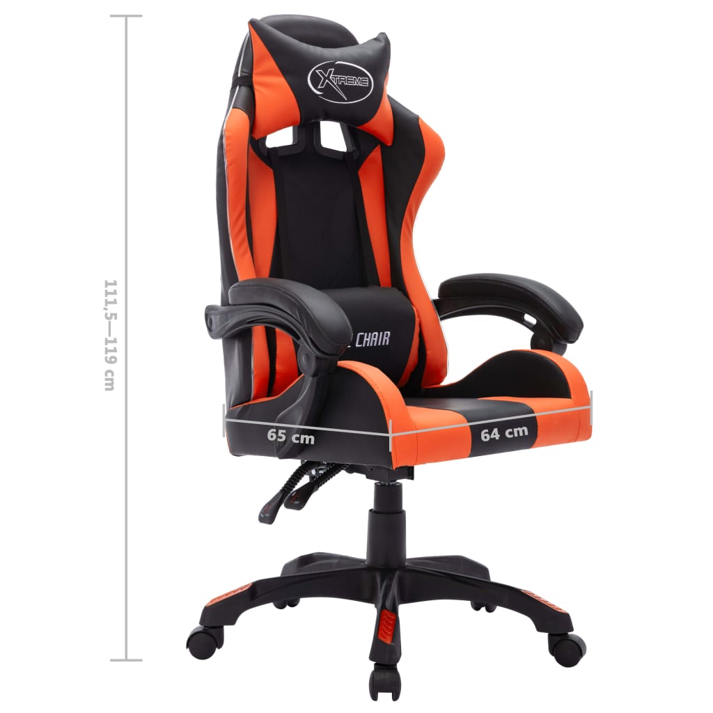 Sedia da Gaming con Luci a LED RGB Arancione e Nera Similpelle | homemem39