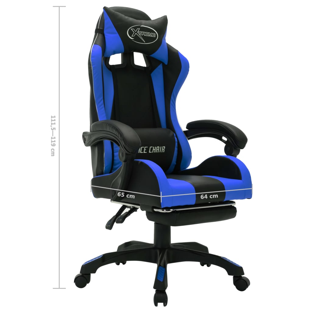 Sedia da Gaming con Luci a LED RGB Blu e Nera in Similpelle - homemem39