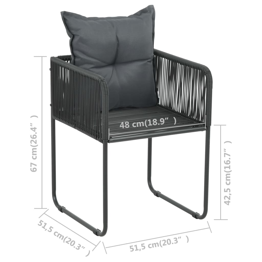 Set da Pranzo da Giardino 3 pz in Rattan PVC Nero | homemem39