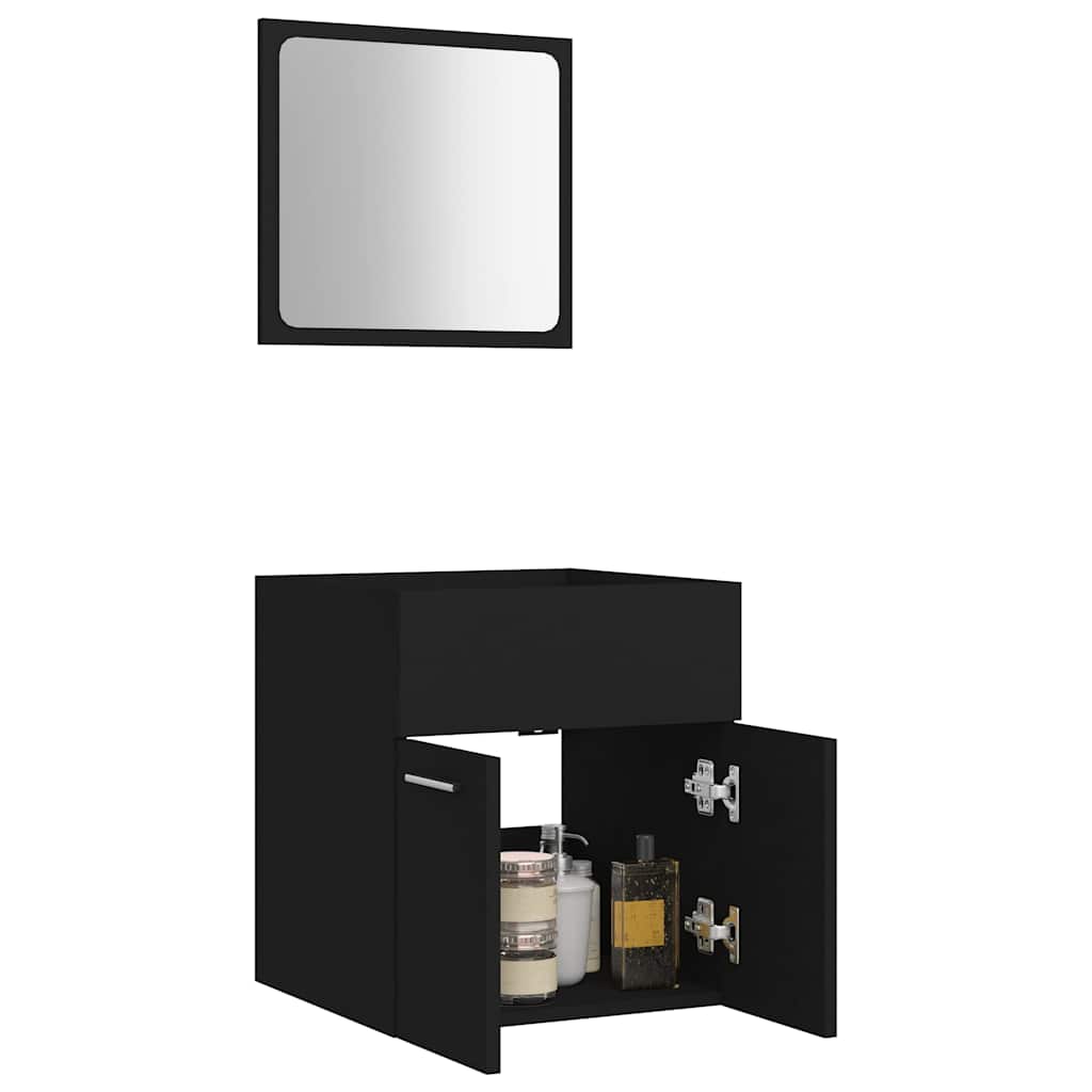 Set Mobili da Bagno 2 pz Nero in Legno Multistrato