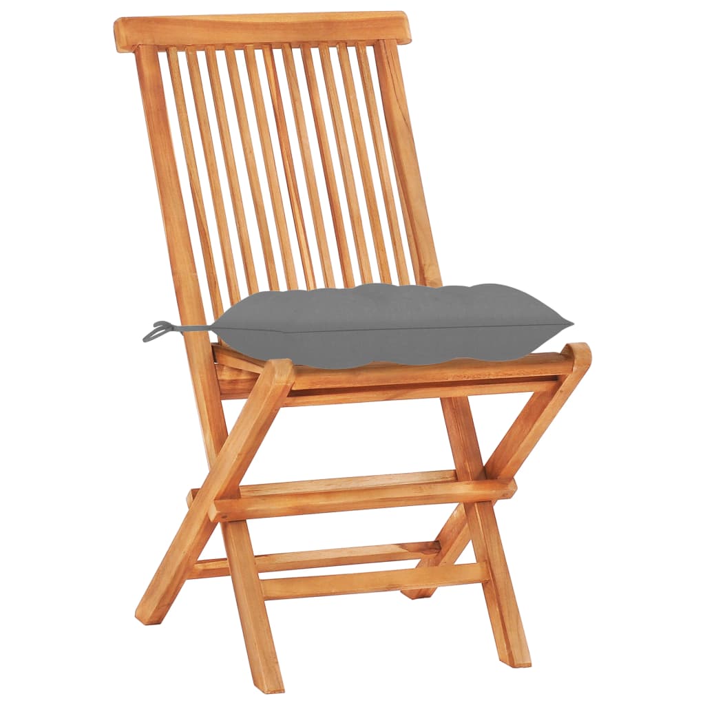 Set da Bistrot 3 pz con Cuscini Grigi in Legno Massello di Teak - homemem39