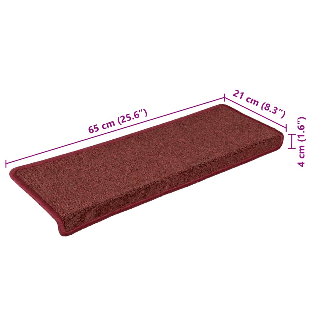 Tappetini per scale 15 pz 65x21x4 cm Bordeaux bordo rettangolare | homemem39