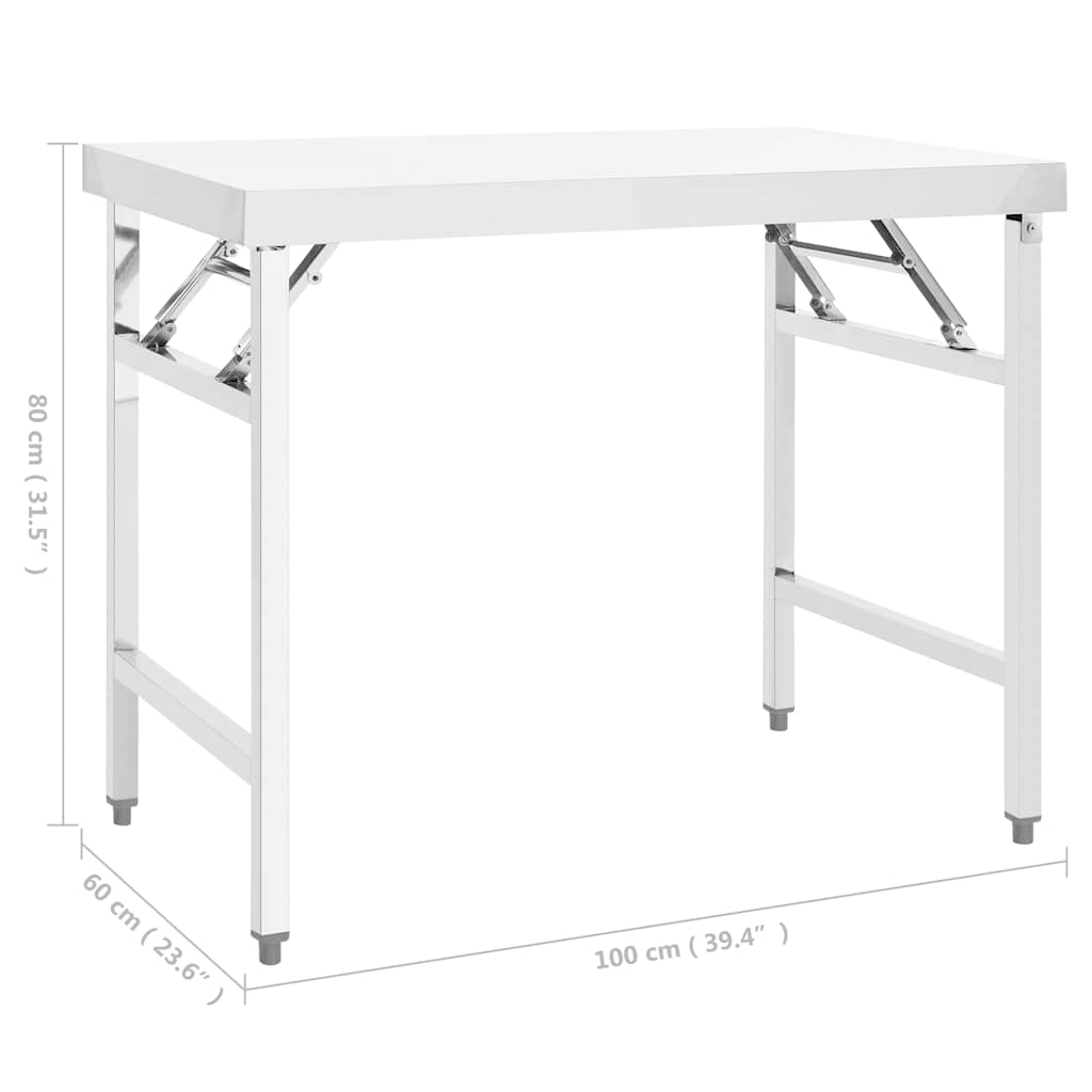 Tavolo da Lavoro Cucina Pieghevole 100x60x80 cm in Acciaio Inox | homemem39