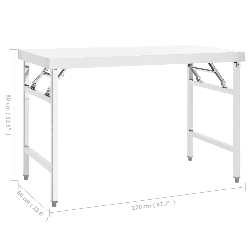 Tavolo da Lavoro Cucina Pieghevole 120x60x80 cm in Acciaio Inox | homemem39