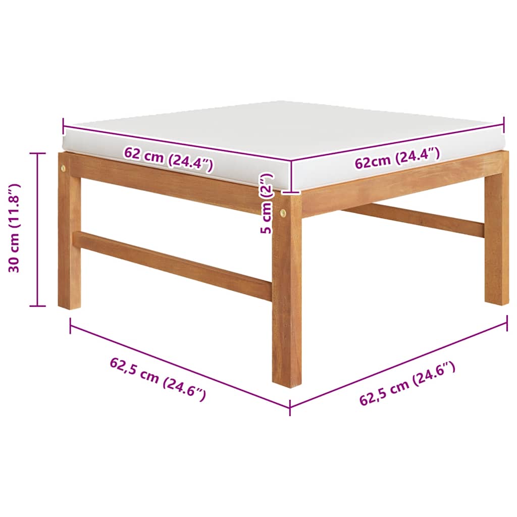 Poggiapiedi con Cuscino Crema in Legno Massello di Teak | homemem39