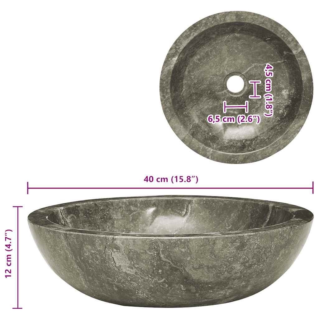 Lavandino Grigio Ø40x12 cm in Marmo | homemem39