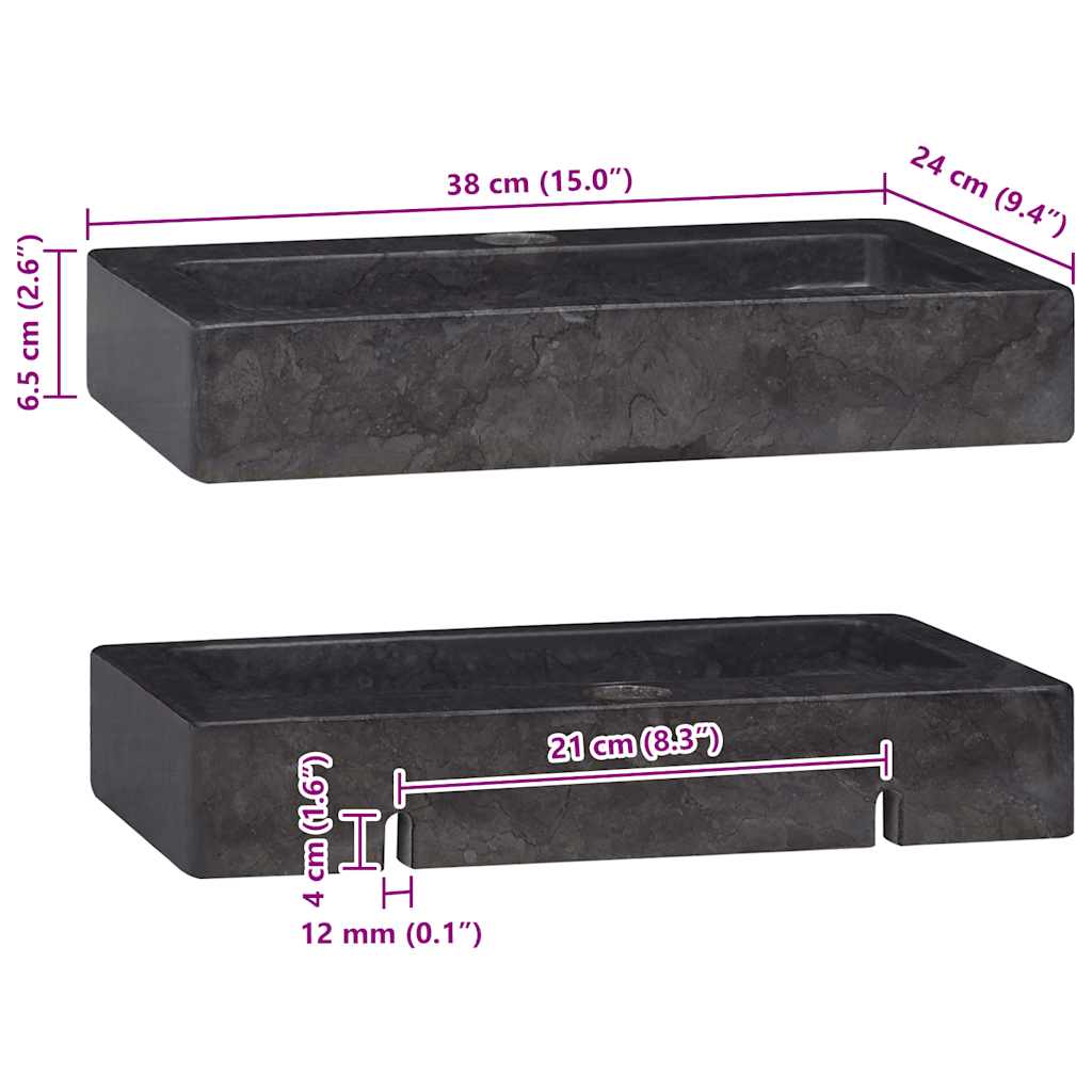 Lavello a Parete Nero 38x24x6,5 cm in Marmo - homemem39