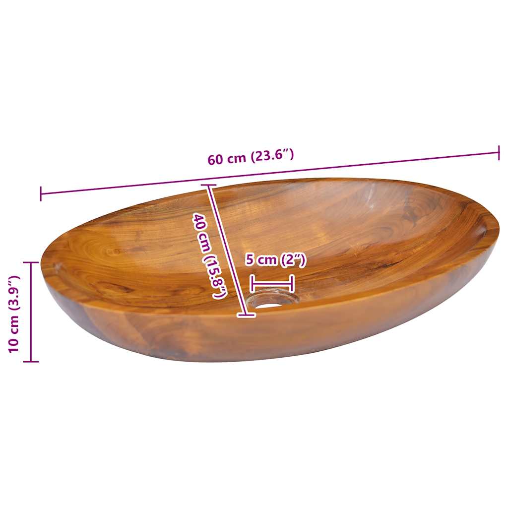 Lavabo in Legno Massello di Teak 60x40x10 cm | homemem39