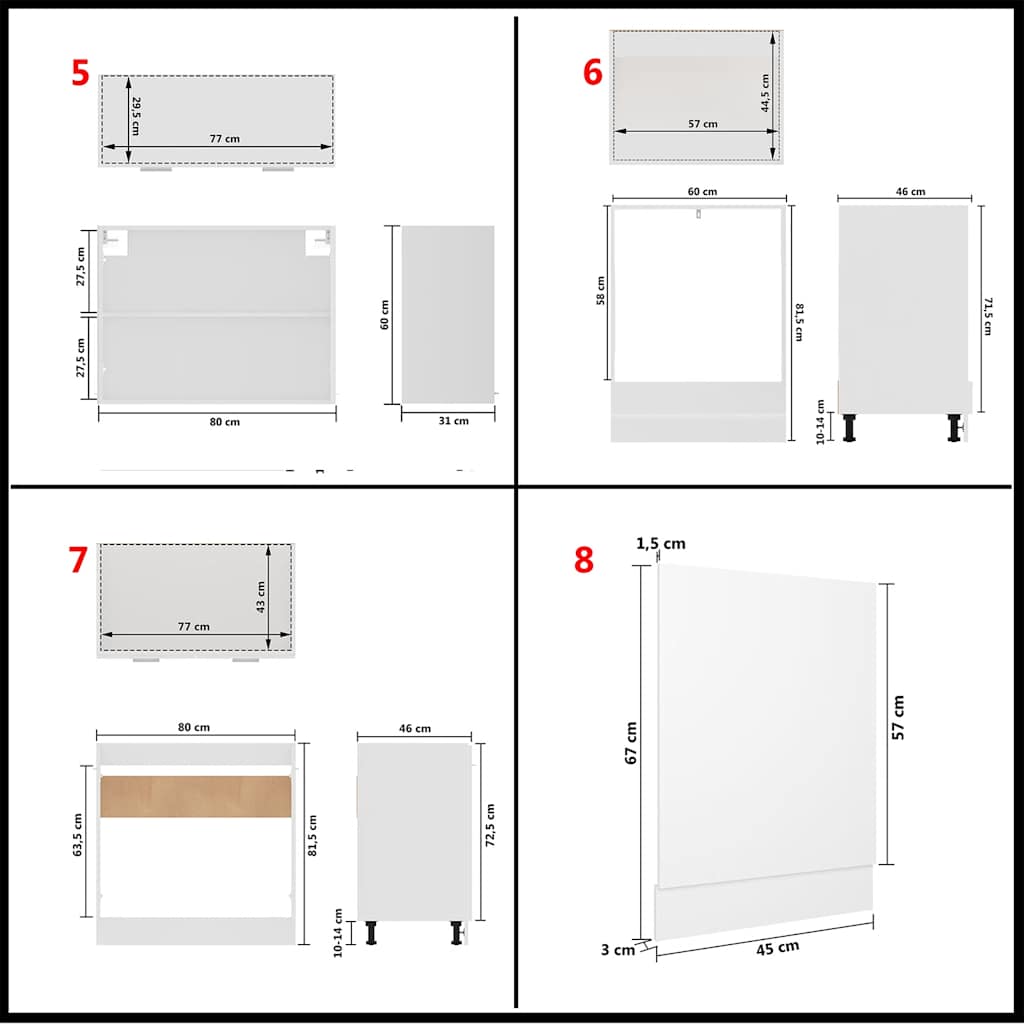 Set Armadi da Cucina 8 pz Lyon Bianco in Truciolato