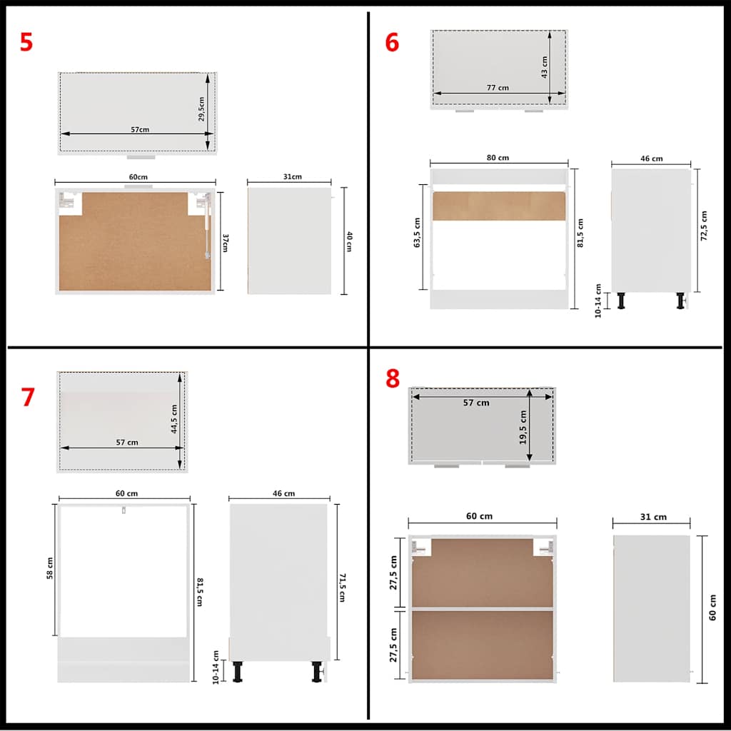 Set Armadi da Cucina 8 pz Lyon Bianco in Legno Multistrato