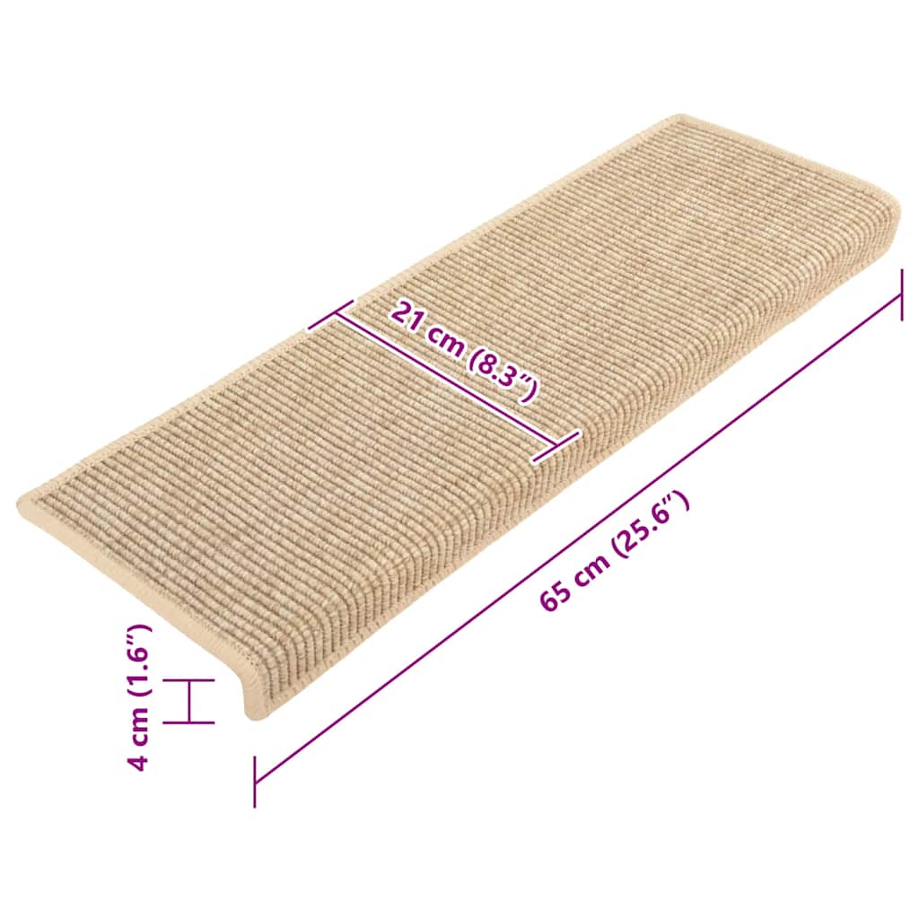Tappetini per scale 15 pz 65x21x4 cm Beige chiaro Bordo rettangolare | homemem39