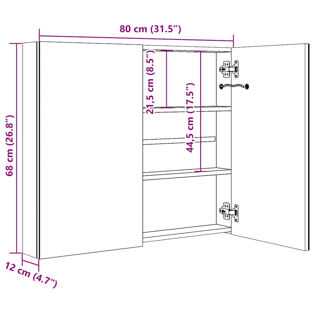 Armadietto Bagno con Specchio e LED Grigio 80x12x68 cm | homemem39