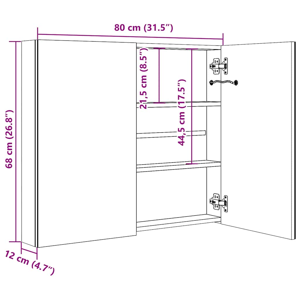 Armadietto Bagno con Specchio e LED Rovere 80x12x68 cm | homemem39
