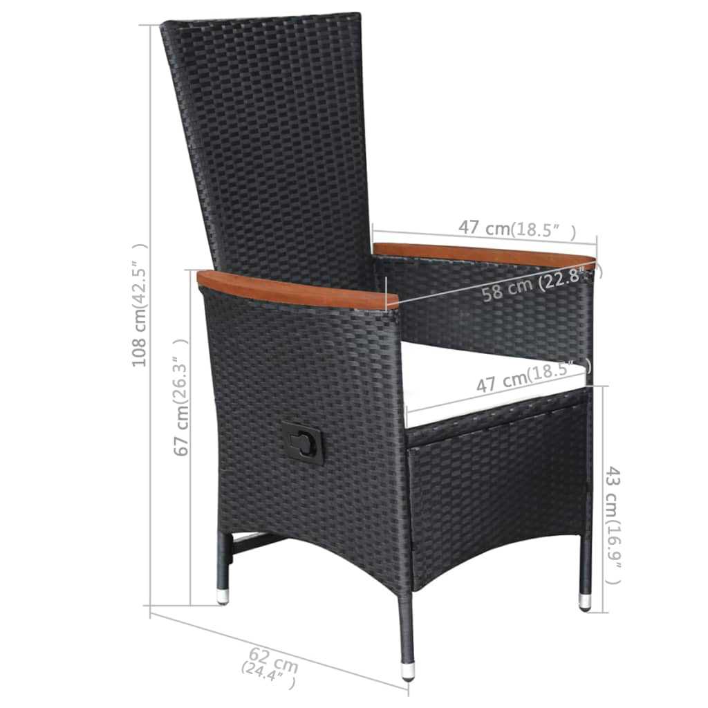 Set Mobili da Pranzo per Giardino 3 pz Nero | homemem39