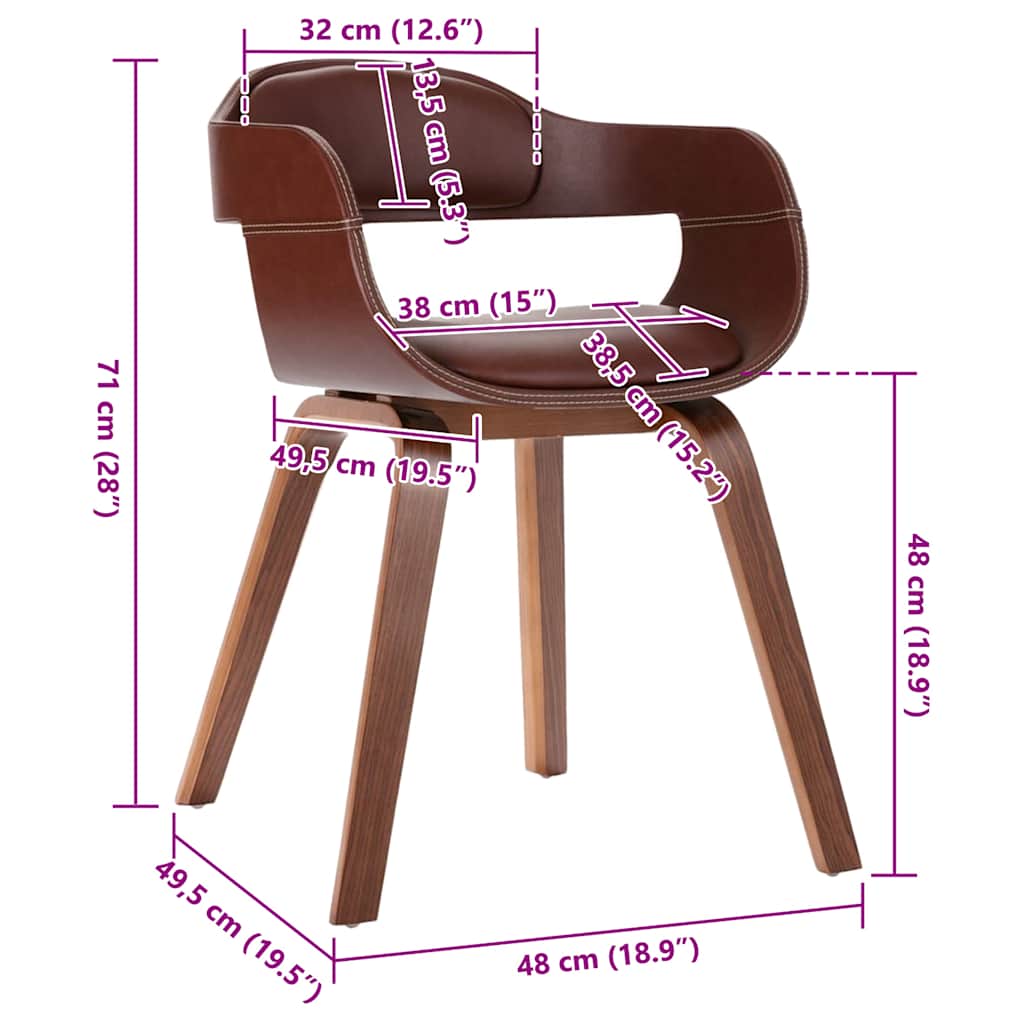 Sedia da Pranzo Marrone in Legno Curvato e Similpelle | homemem39