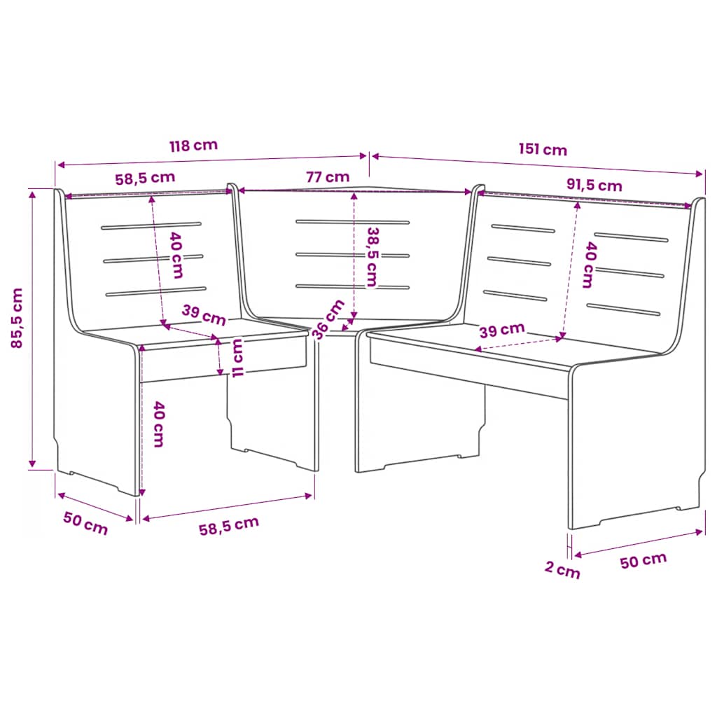 Panca Angolare REINE 151 cm in Legno di Pino ambra e Bianco | homemem39