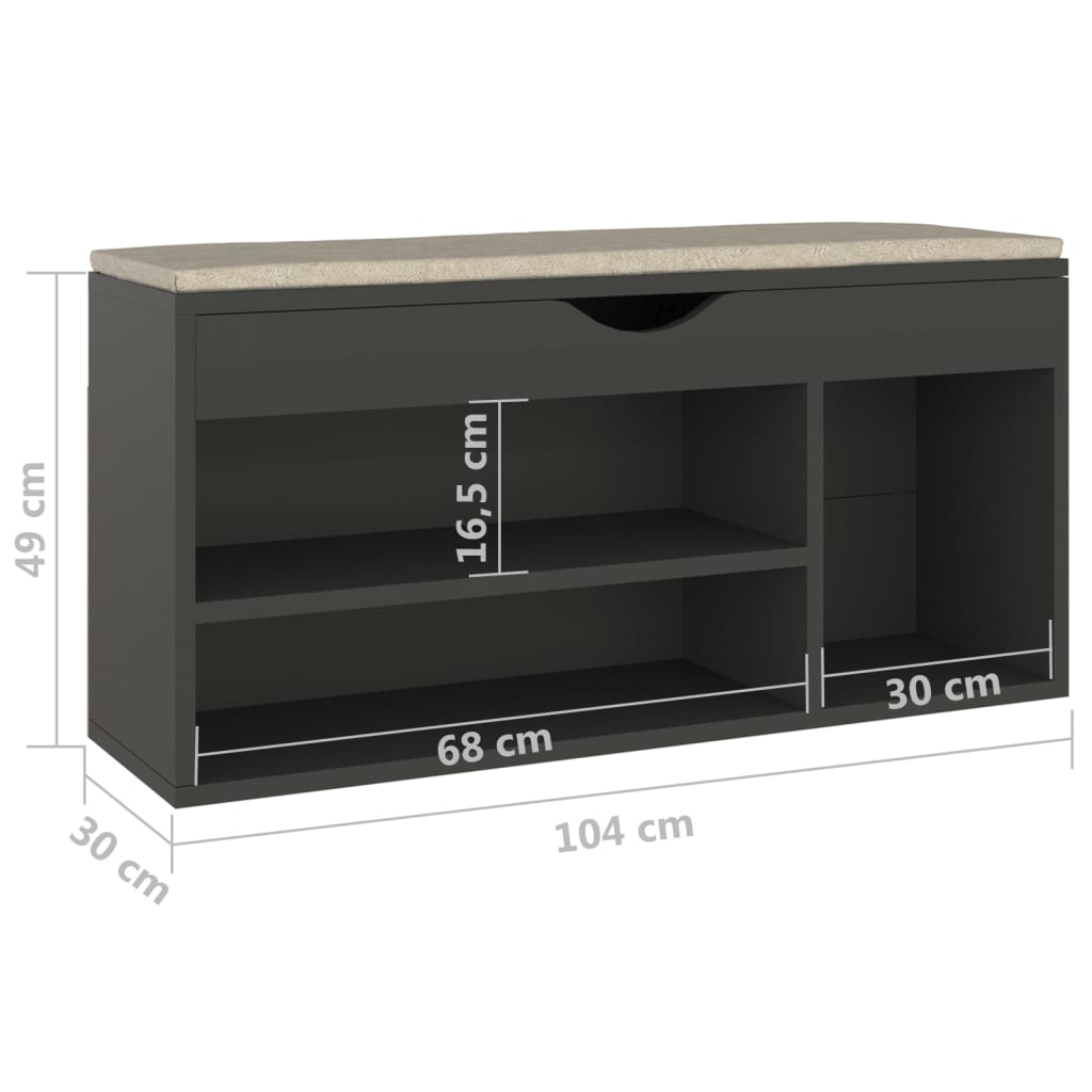 Panca Porta Scarpe con Cuscino Grigia 104x30x49cm Multistrato | homemem39