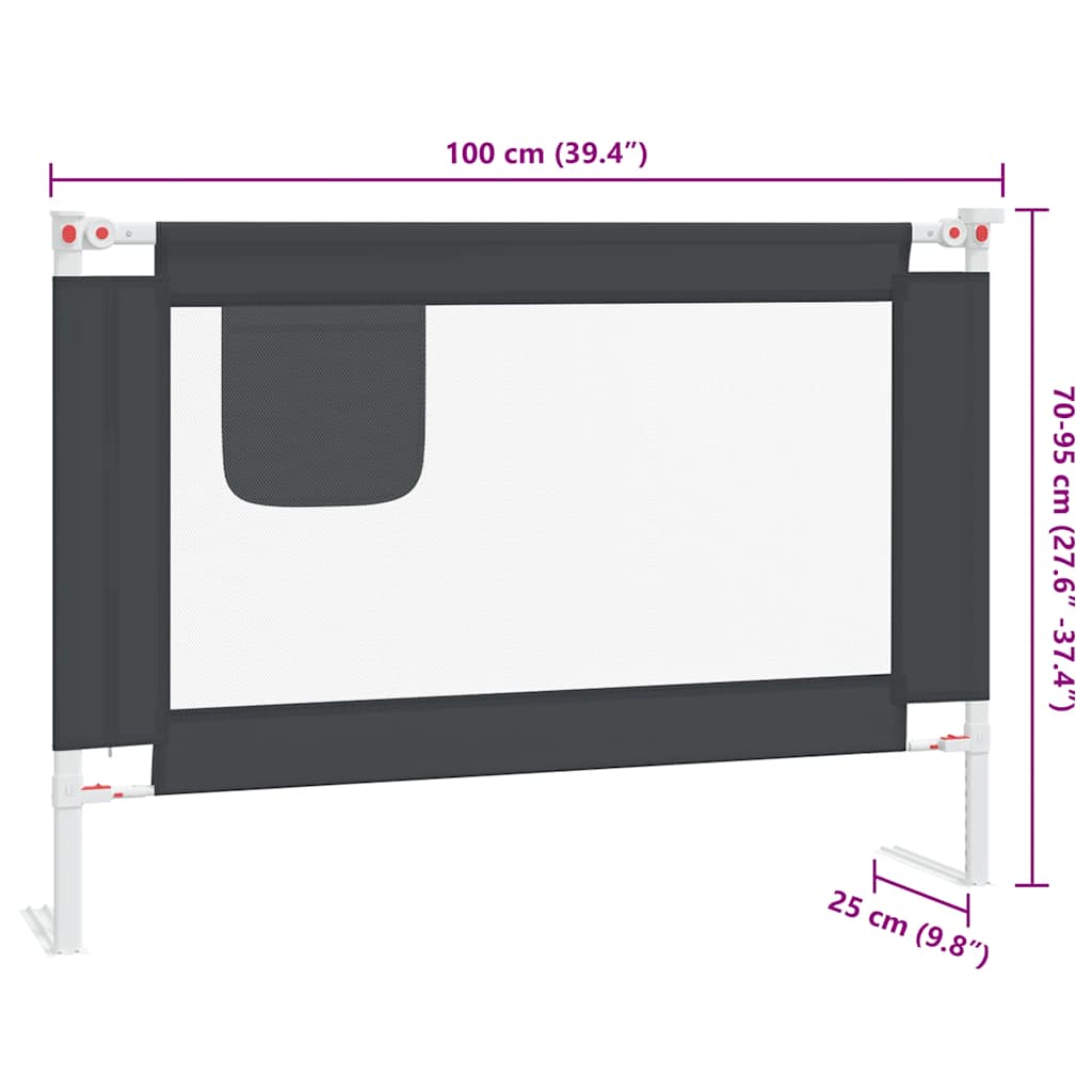 Sponda Letto Sicurezza Bambini Grigio Scuro 100x25 cm Tessuto - homemem39