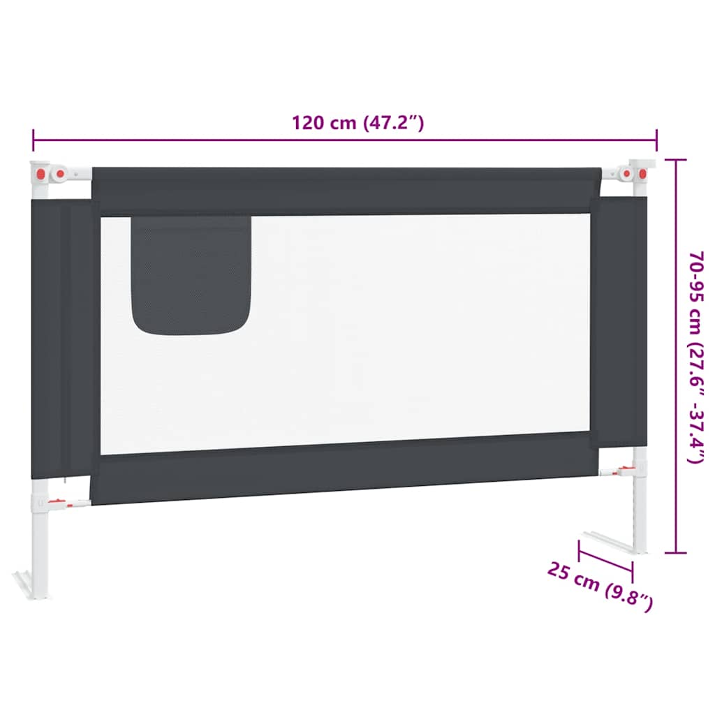 Sponda Letto Sicurezza Bambini Grigio Scuro 120x25 cm Tessuto - homemem39