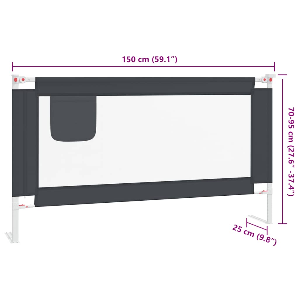 Sponda Letto Sicurezza Bambini Grigio Scuro 150x25 cm Tessuto | homemem39
