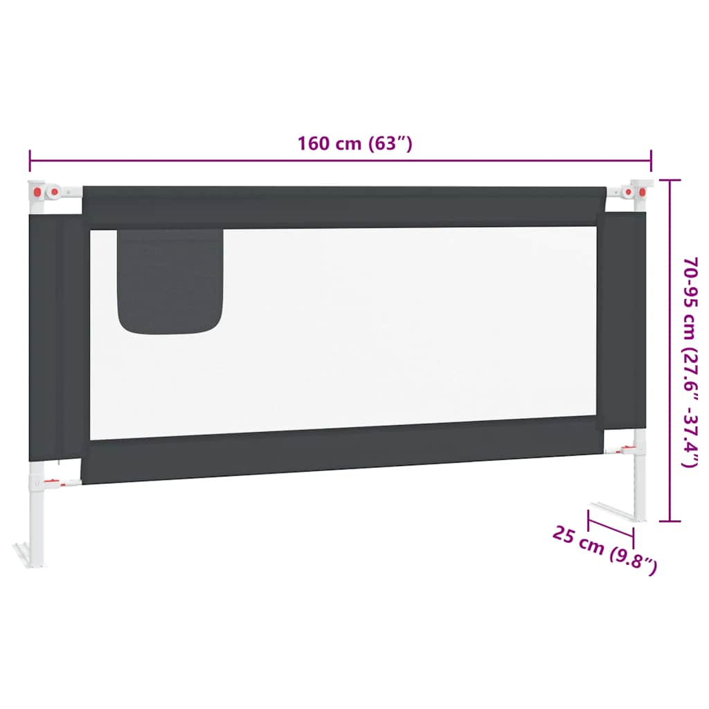 Sponda Letto Sicurezza Bambini Grigio Scuro 160x25 cm Tessuto | homemem39