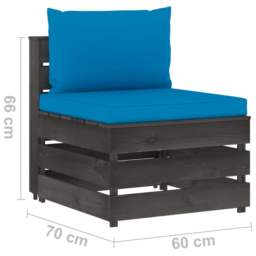 Divano Centrale Modulare con Cuscini in Legno Impregnato Grigio | homemem39