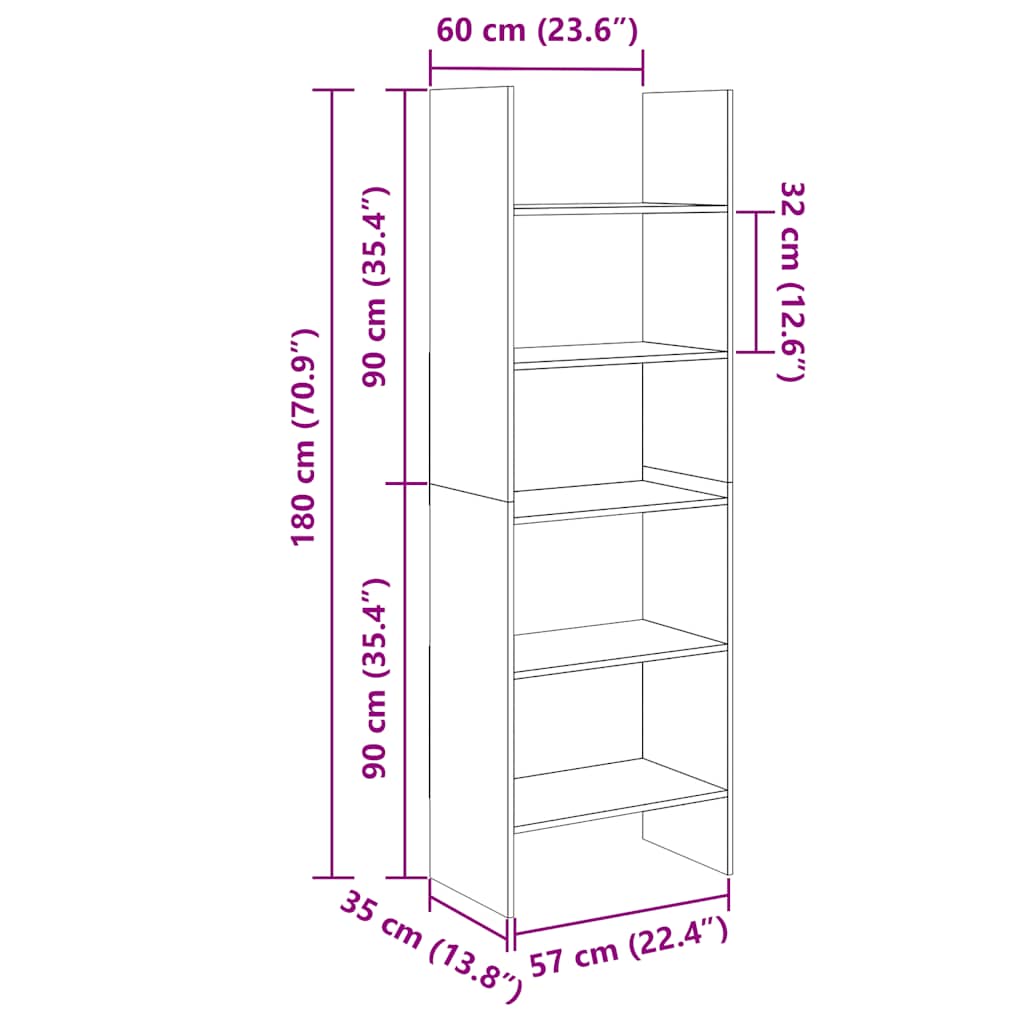 Libreria Nera 60x35x180 cm in Legno Multistrato | homemem39