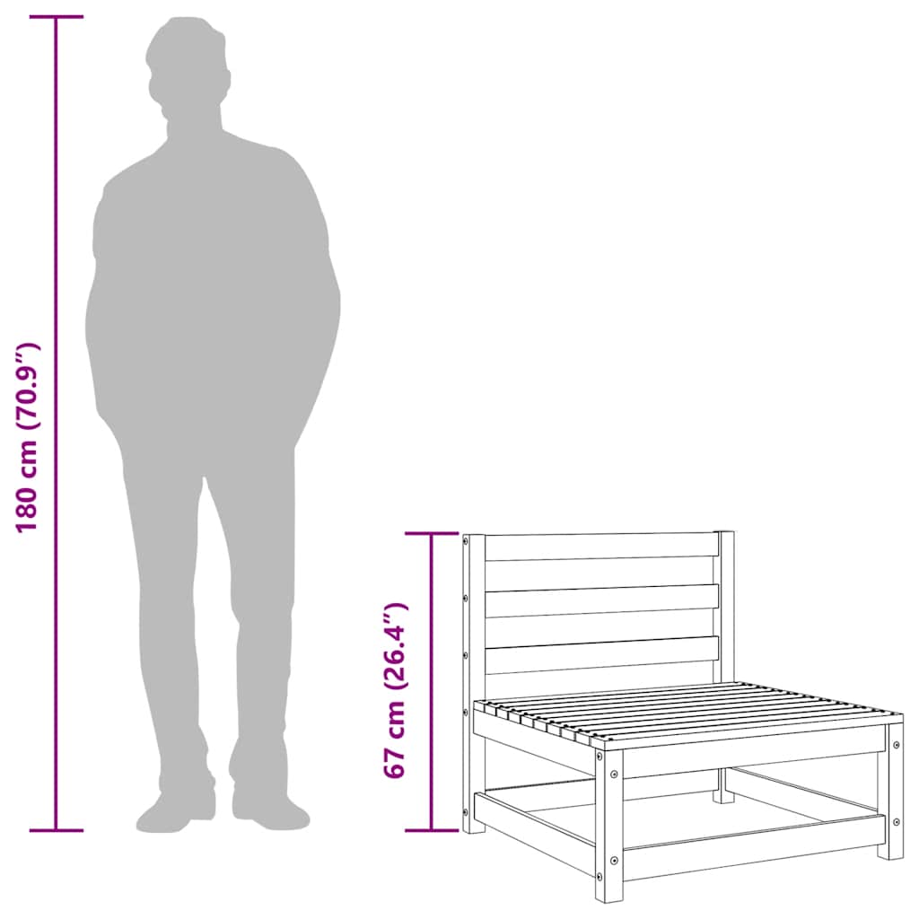 Divano Centrale da Giardino Nero in Legno Massello di Pino - homemem39